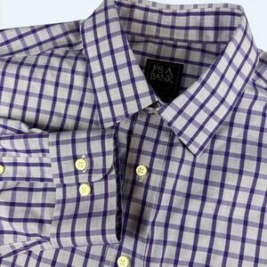 Jos. A. Bank Button Down Shirt Mens L Purple Check Tailored Fit Traveler Cotton